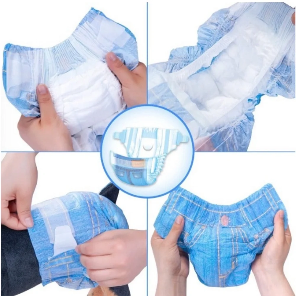 Pet Soft Disposable Diapers (Jean Print) Size Medium Total of 38-Diapers